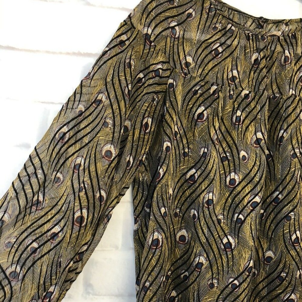 Traffic People Blouse Long Sleeve Peacock Sheer S - Picture 3 of 6